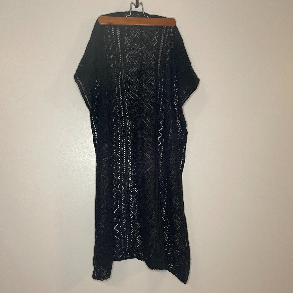 Handmade Black Crocheted Infinity Scarf Women's Open Knit Gothic